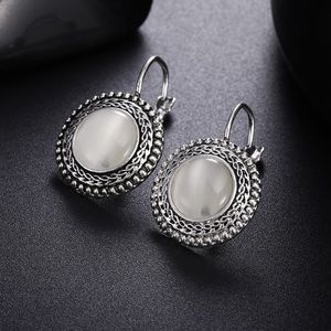 New White Opal Colored Round Dangle Earrings